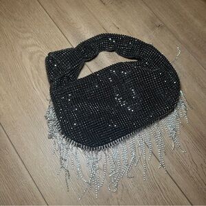 Elegant Black and Silver Beaded Women's Bag